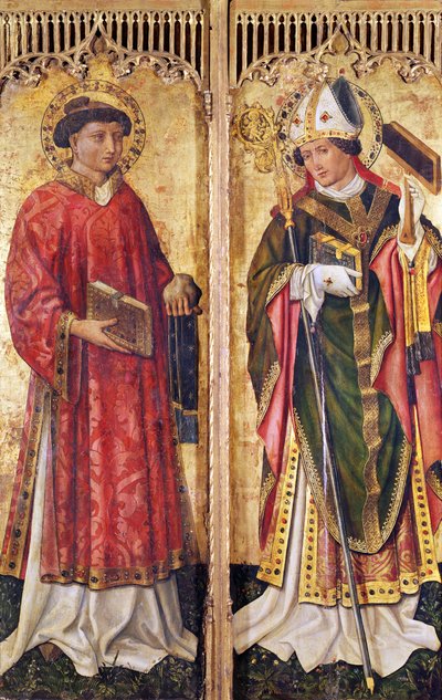 Heiliger Stephanus und Heiliger Blasius, aus dem Altarbild von Pierre Rup, ca. 1450 von Swiss School